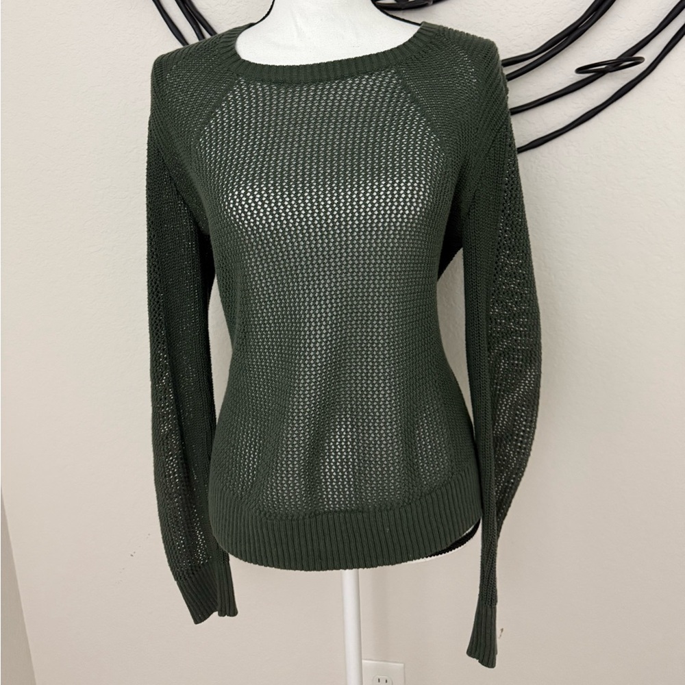 Athleta Forest Green Women's open knit Crew Neck Sweater